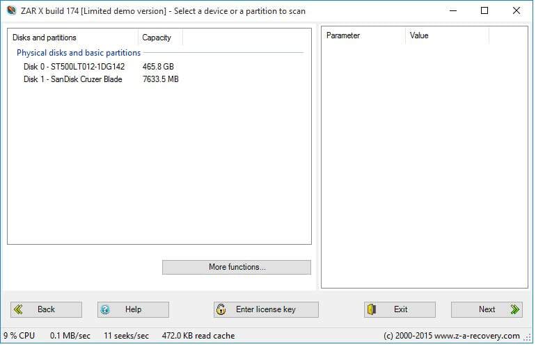 scan drives for deleted photos in zar x recovery