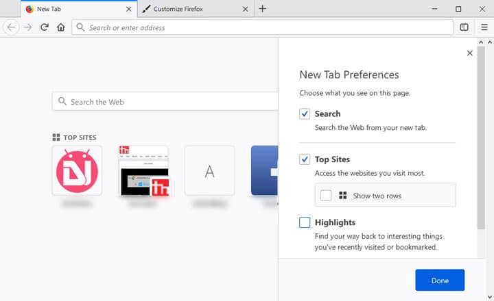 tab preferences in firefox