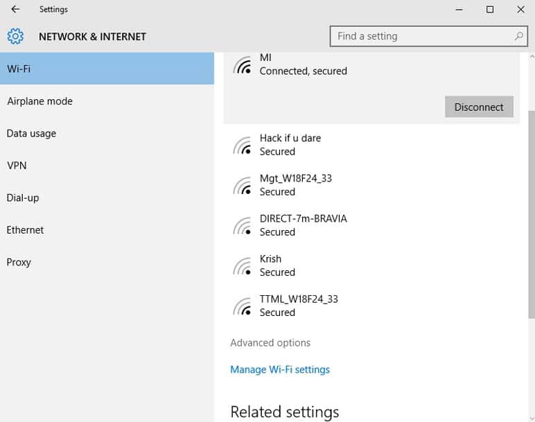 network and internet settings windows 10