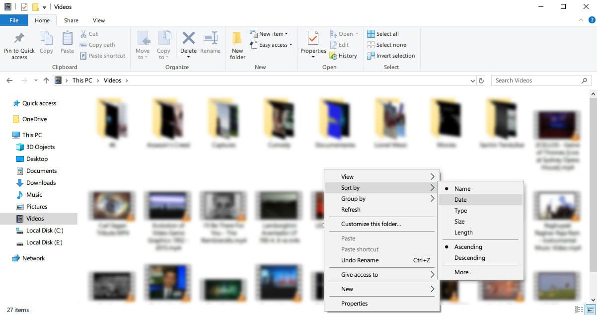 windows 10 file sorting options