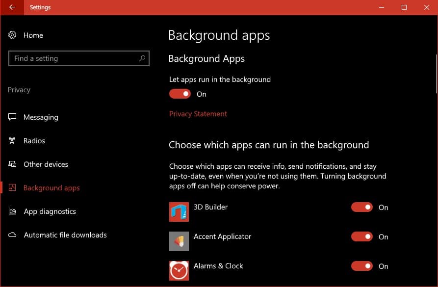 disable background apps windows 10