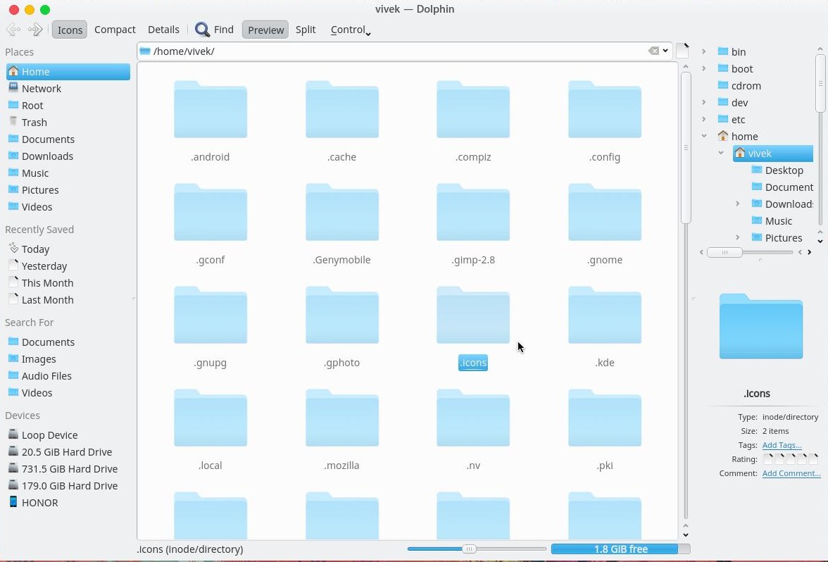 icon themes preview folder