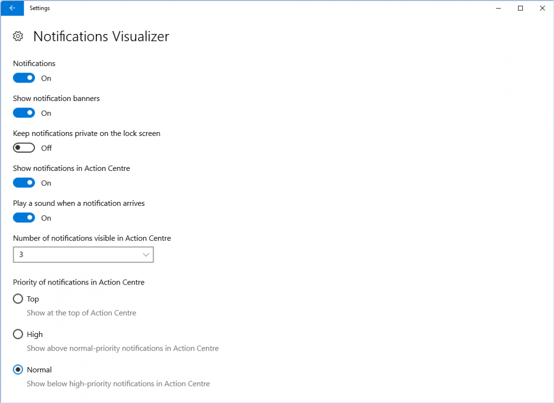 Notifications visualizer on Windows 10