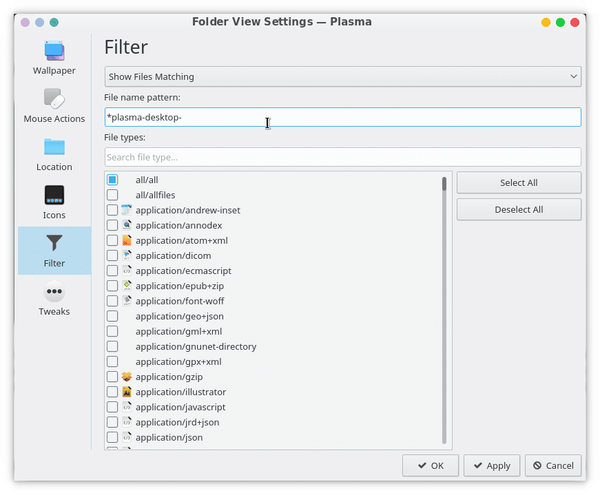 KDE Plasma filters