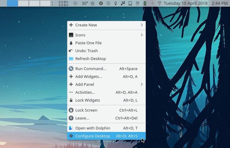 KDE Plasma configuration menu
