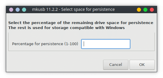 select percentage of persistent storage