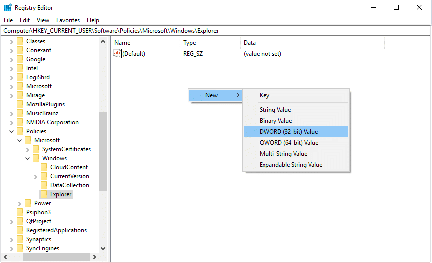Windows 10 registery editor