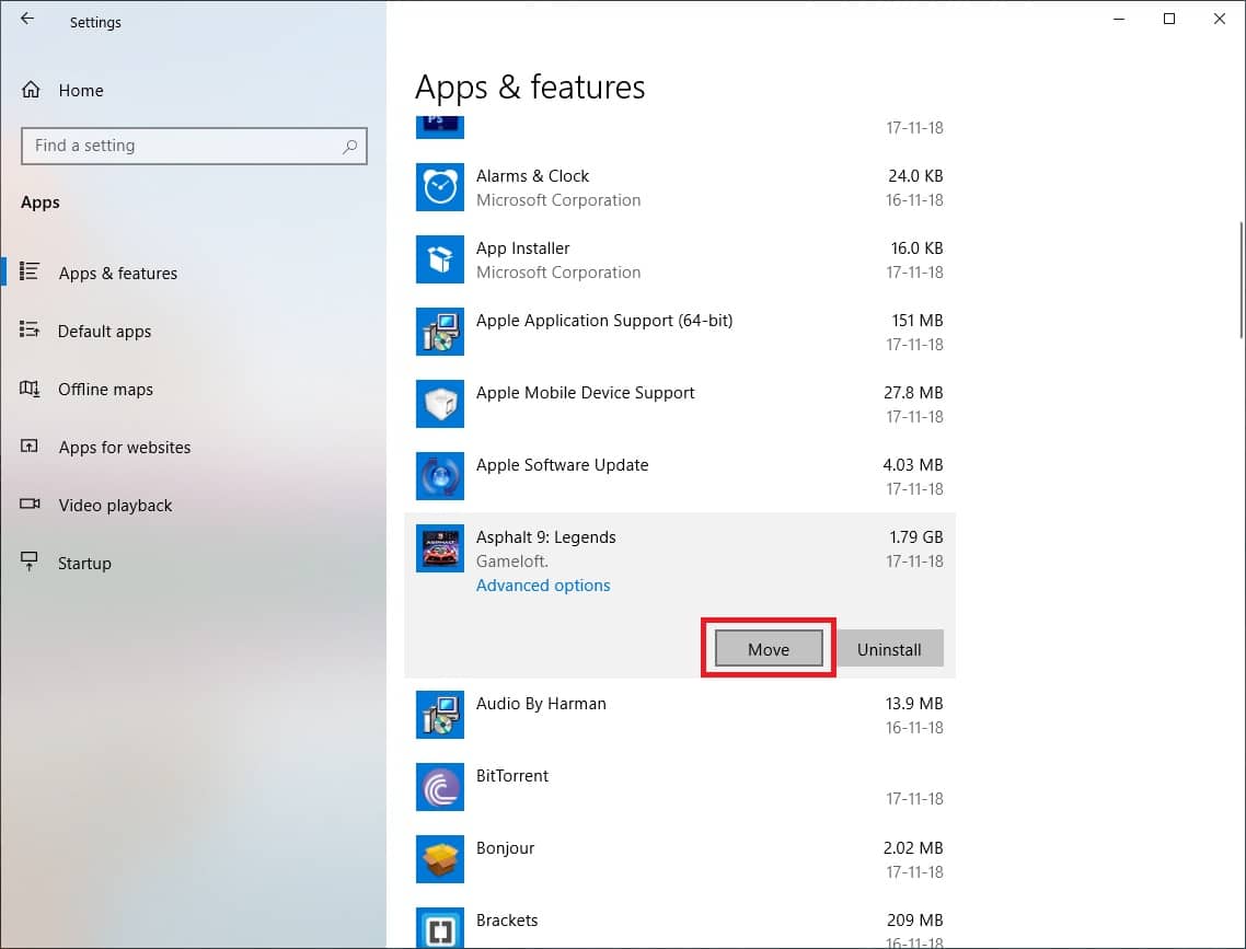move installed apps to a different drive