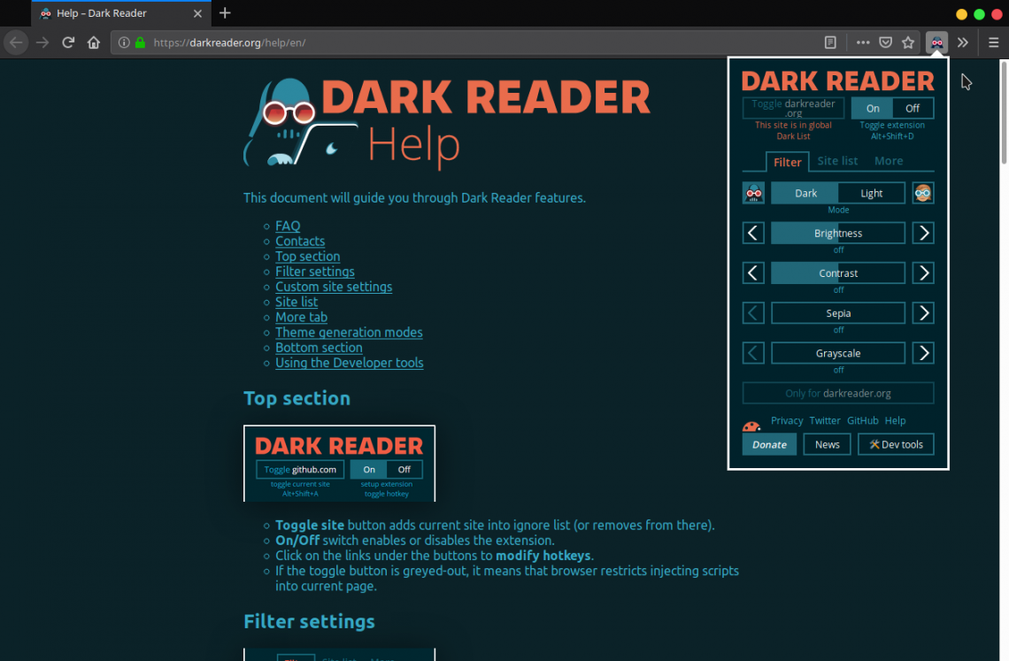 Dark reader firefox не работает