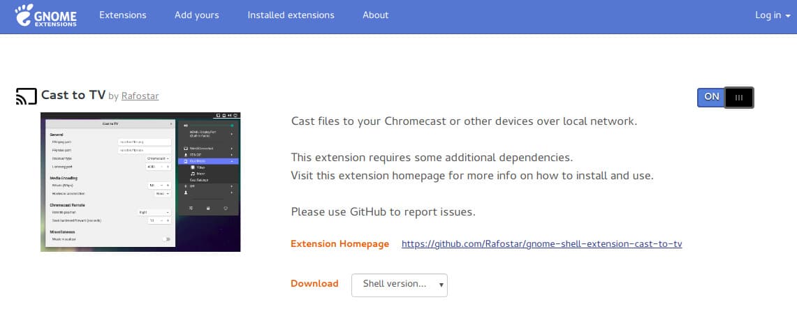 Cast to TV Gnome extension