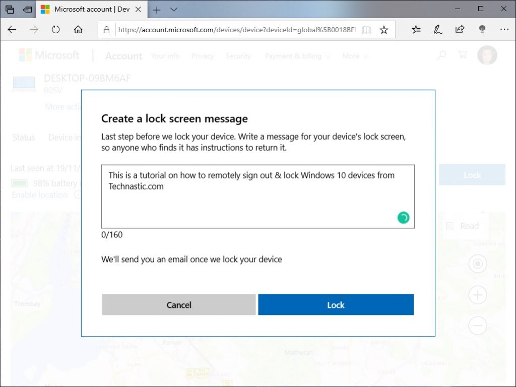 lock screen message windows 10