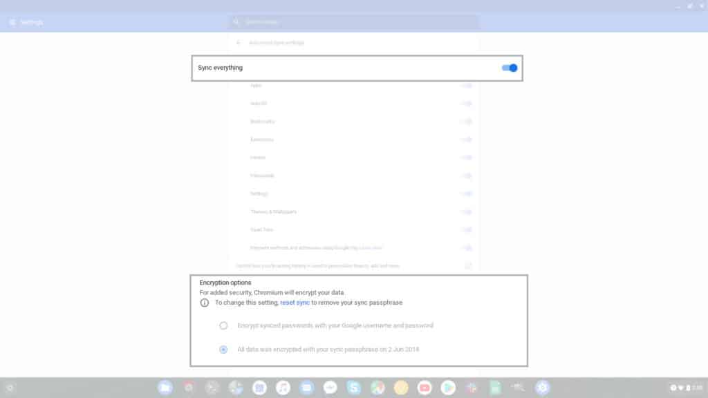 chromebook sync and encryption