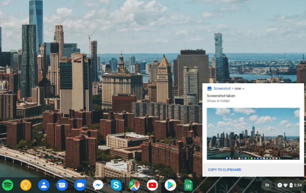 screenshot notification on Chrome OS