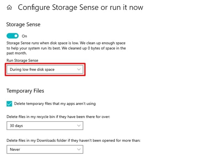 free disk space with storage sense