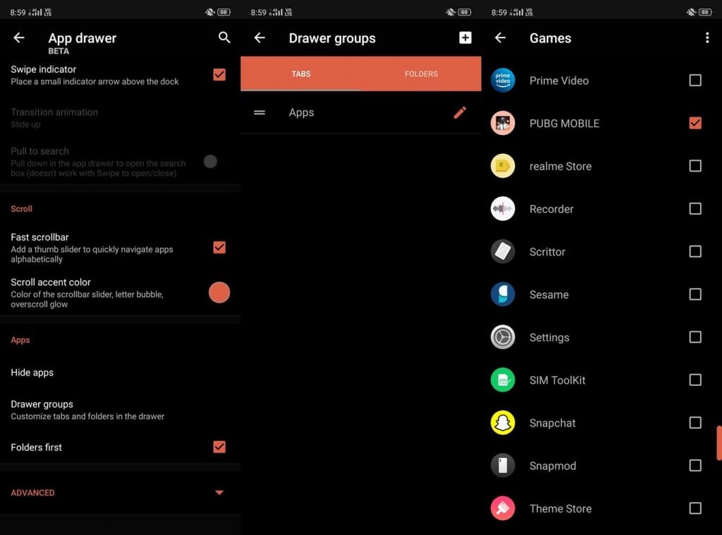 App drawer group settings in nova launcher