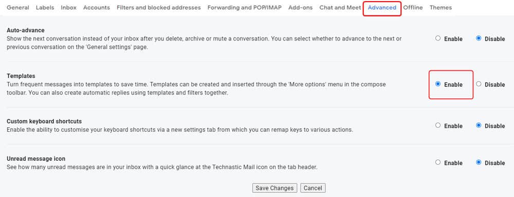 canned messages or templets in gmail