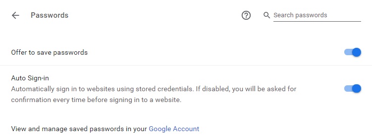 manage passwords on google chrome