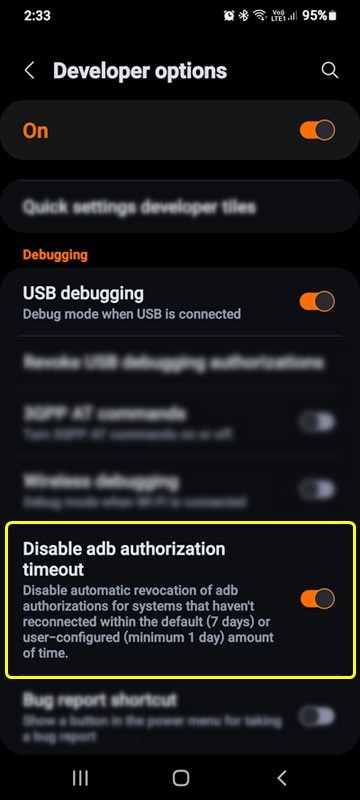 Disable ADB Authorization Timeout Android