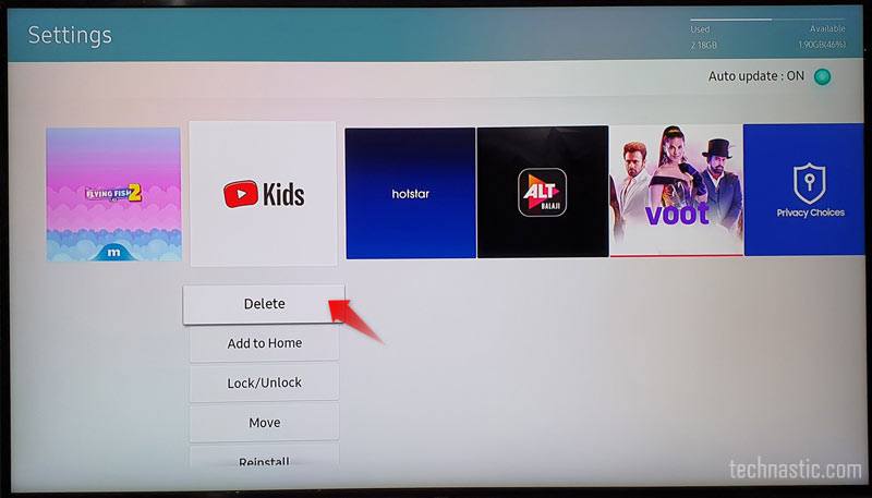 delete option on samsung smart tv