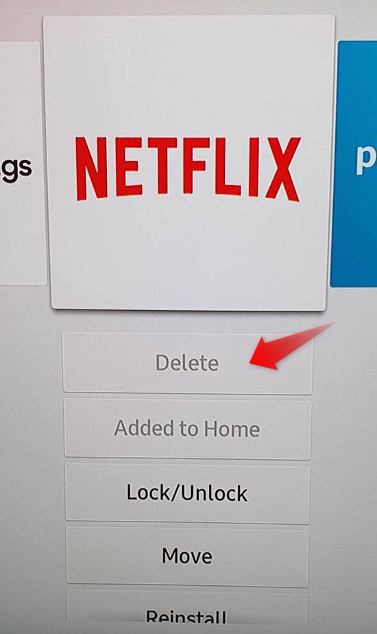 samsung tv app delete option greyed out