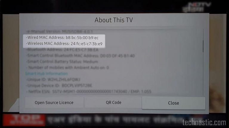 samsumg tv lost wireless mac address