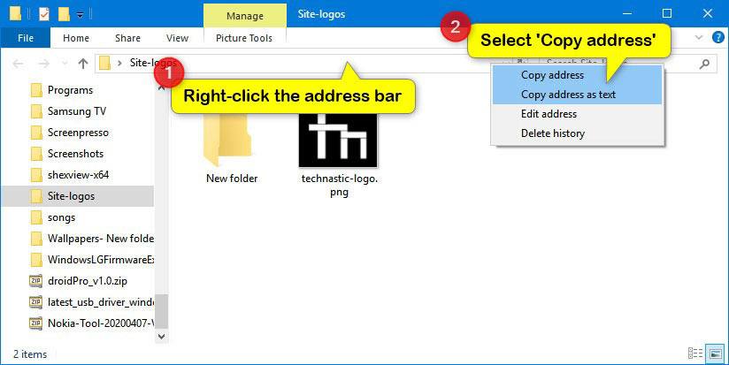 copy folder address path windows