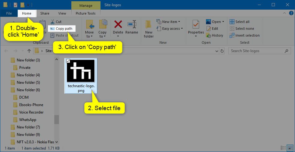 copy full file path from file explorer ribbon