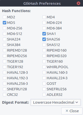 GtkHash hash preferences Ubuntu