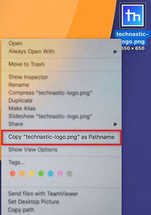 copy file pathname mac context menu