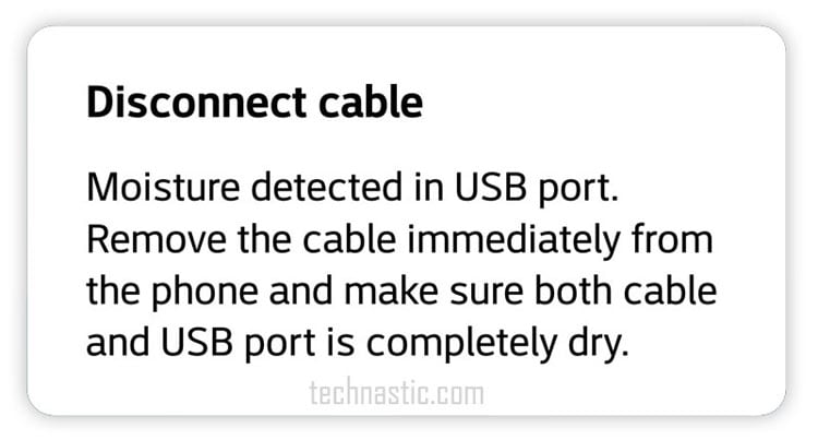 moisture detected in usb port samsung