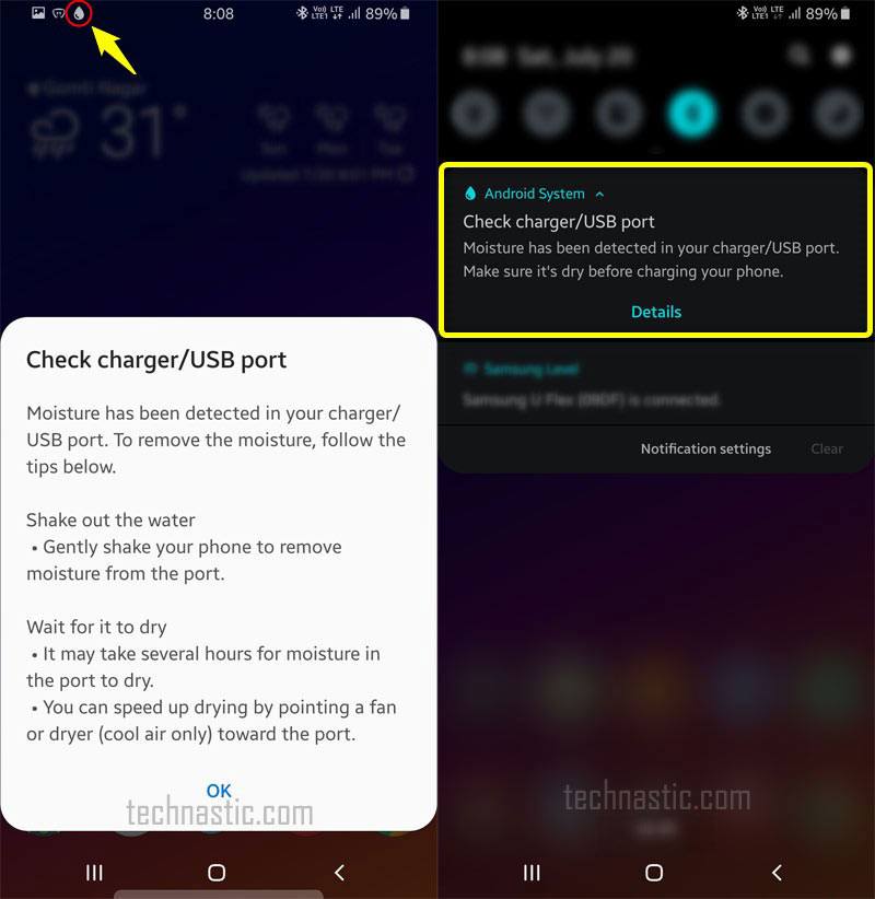 Galaxy Note 10 moisture detected error