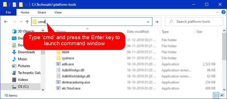 type cmd in file explorer address bar to launch command prompt