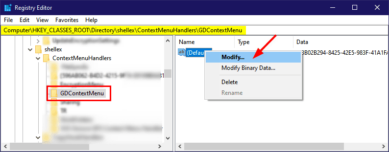 modify context menu value data on windows