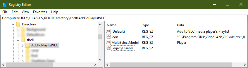 reove vlc from right-click menu windows