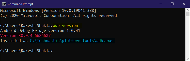 command to check adb version