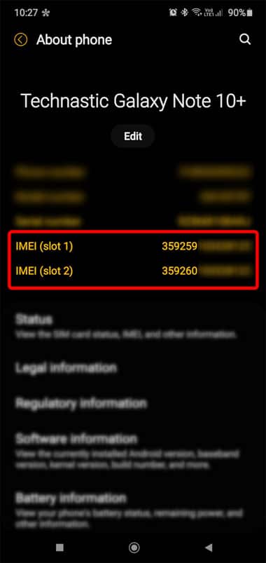 samsung about phone imei code