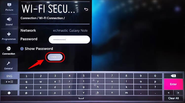 enter wifi password on lg smart tv