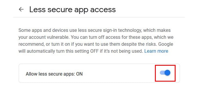 enable less secure app access