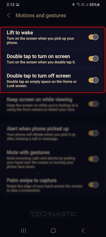 lift and tap to wake up screen on android