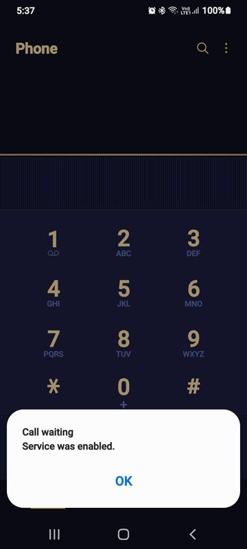 android secret code to enable call waiting