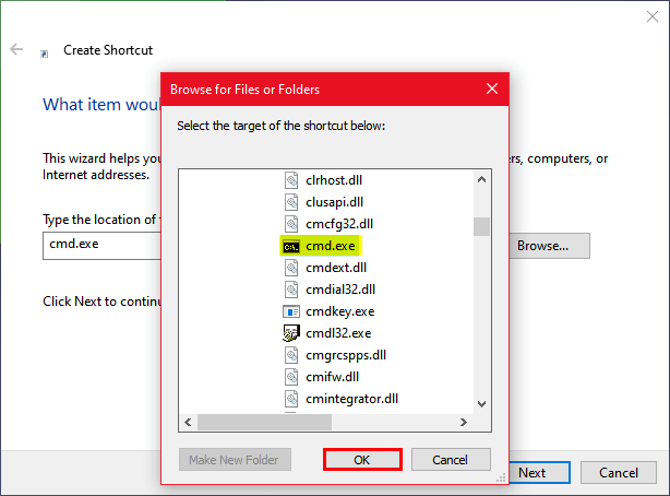 create cmd.exe shortcut on desktop