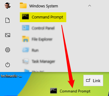 drag to create command prompt shortcut on desktop