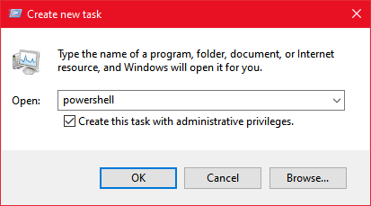 open prowershell admin via task manager