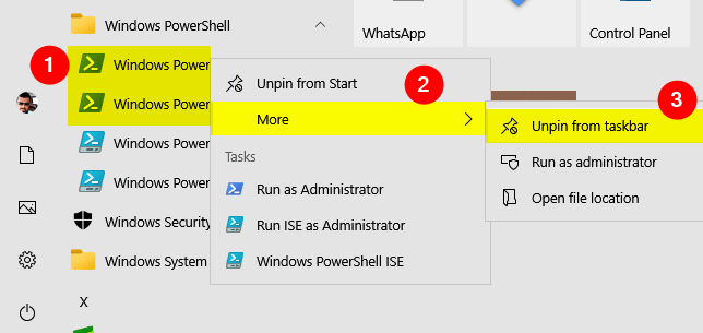 pin windows powershell to taskbar