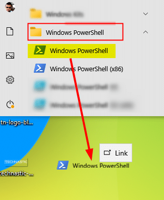 create powershell shortcut on desktop