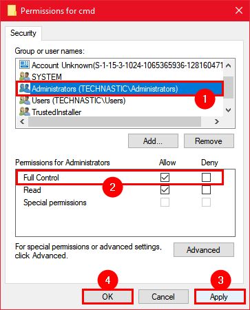 take full control of cmd registry entry