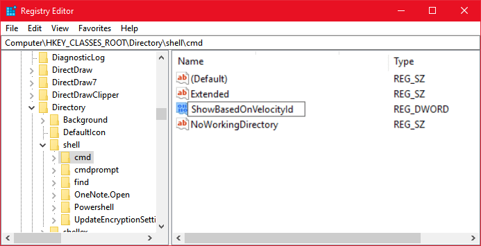 ShowBasedOnVelocityId-dword in registry editor windows 10