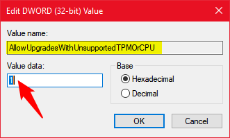 Change value of Allow Upgrades with Unsupported TPM or CPU