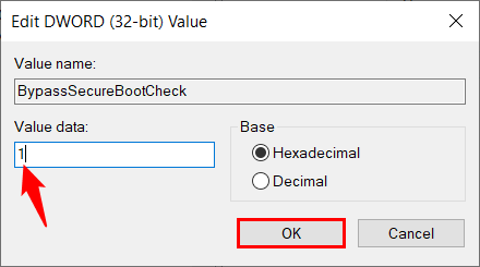 chenage registry entry data value to 1
