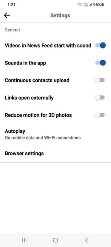 facebook media and contacts settings